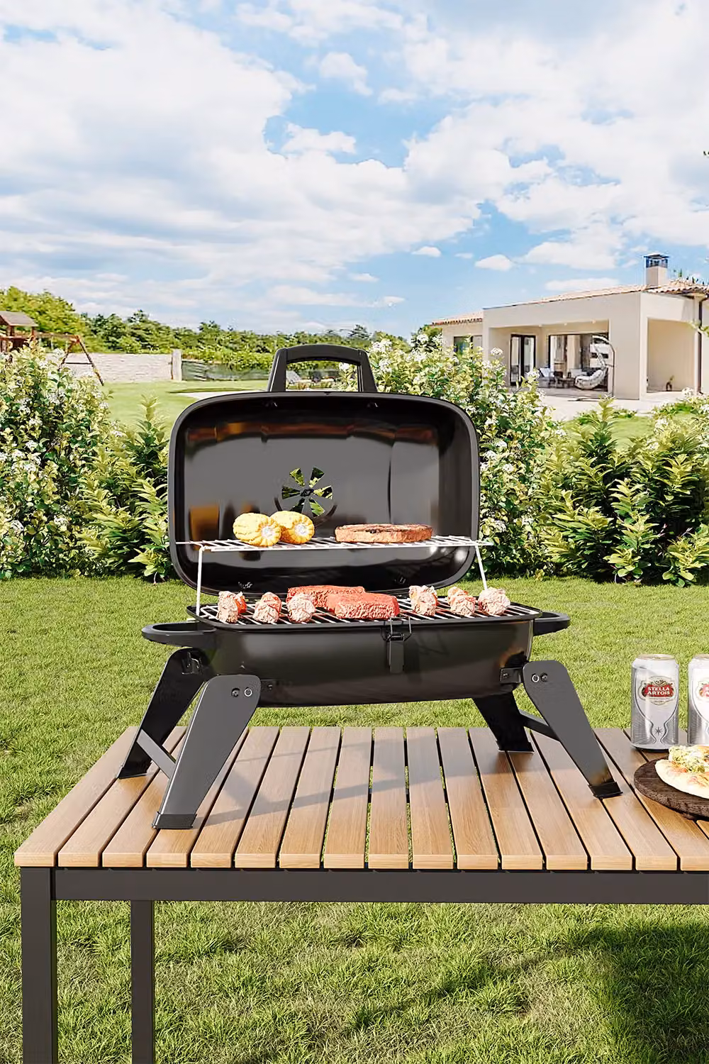 Living and Home Portable Tabletop Charcoal BBQ in Black with Stainless Steel Wire Mesh, W/D/H: 36.0 x 68.0 x 36.0 cm – 2