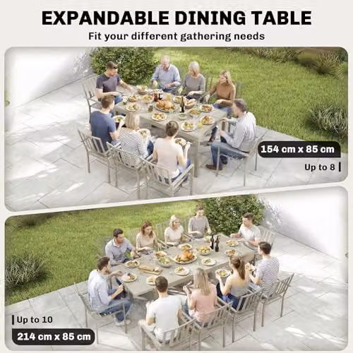 Outsunny Extending Garden Table in Light Grey, W/D/H: 154/214 x 85 x 75 cm – 3