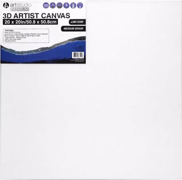 Art Studio 3D Artist White Cotton Canvas, 50.8 x 50.8 cm