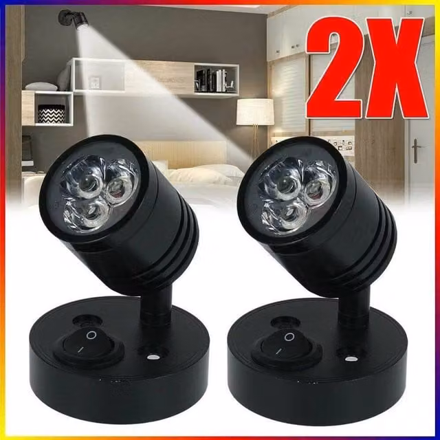 SPETLEK 2-Piece Black LED Reading Lights for Camper, Caravan and Van with Warm White Light – 1