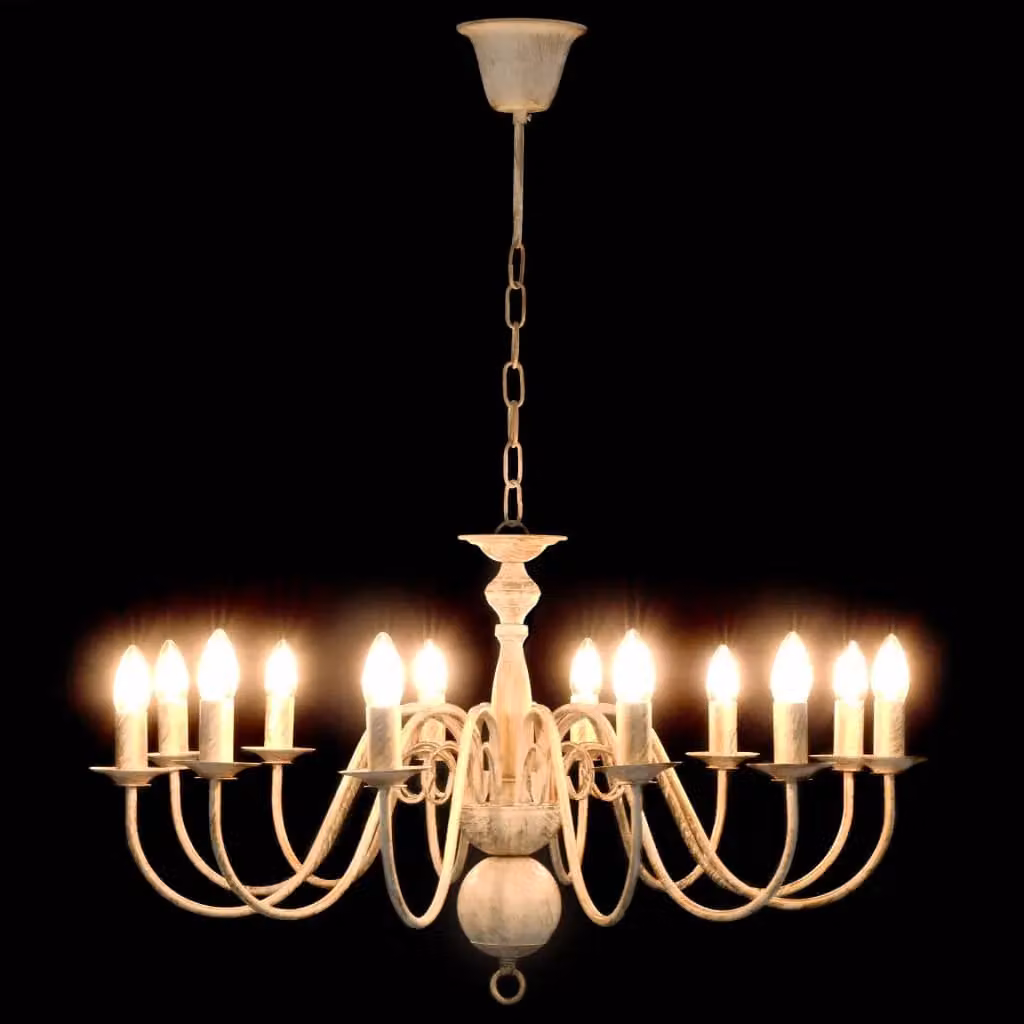 Berkfield Home Antique White Metal Suspended Chandelier for 12 x E14 Bulbs – 2