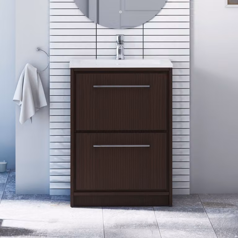 Royal Bathrooms Livora Floor Standing 2 Drawer Vanity Unit in Walnut Woodgrain Brown