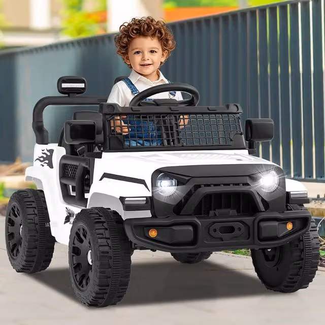Costway White Electric Ride On Truck Car with Light and Sound and Rechargeable Battery