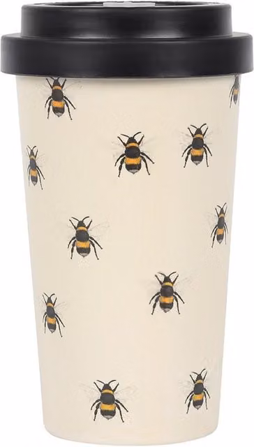 Gloriously Good Bee Print Bamboo Eco Travel Mug with Lid, White