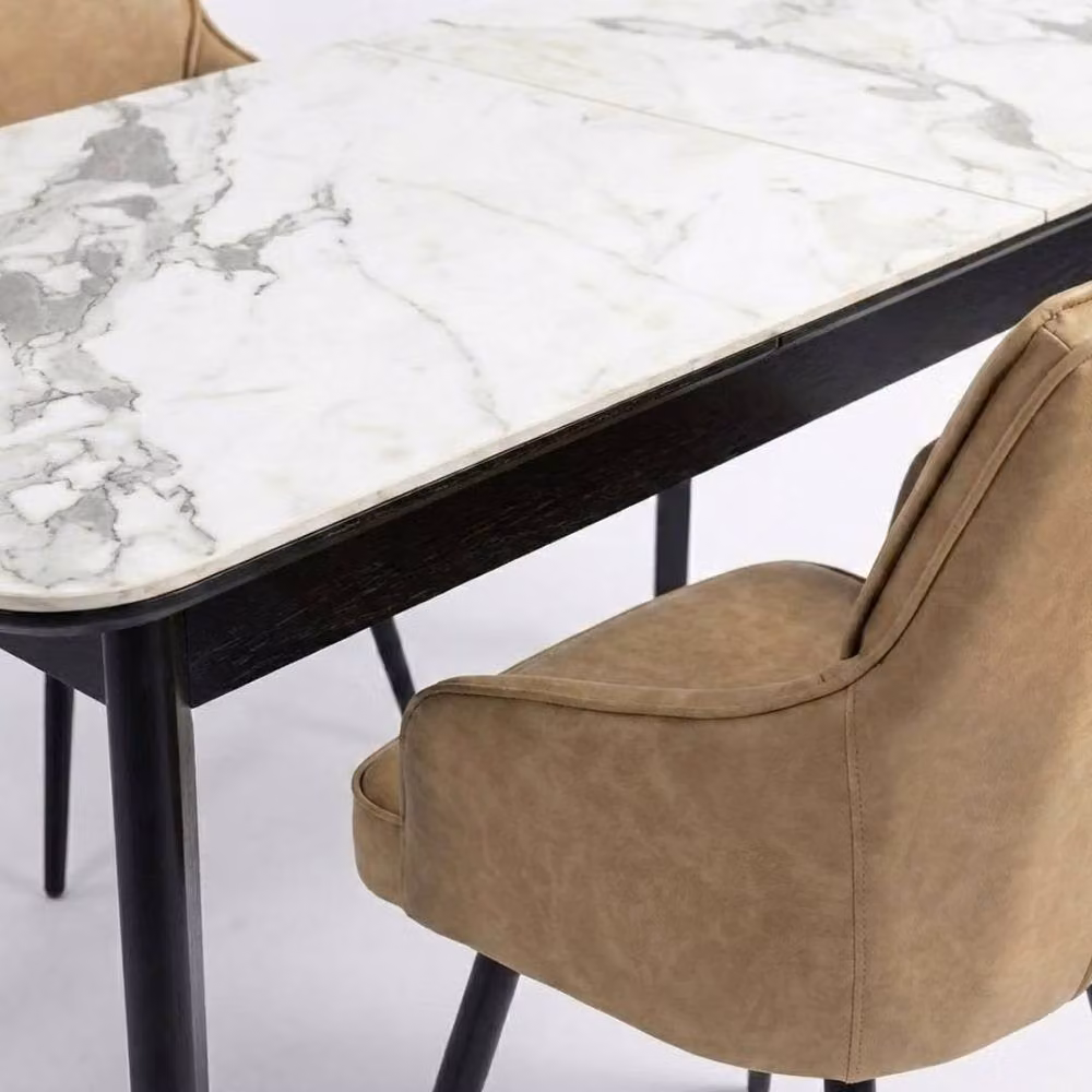 Home Luxe Interior Palermo Set of 2 Beige PU Leather Dining Chairs with Black Metal Legs – 4