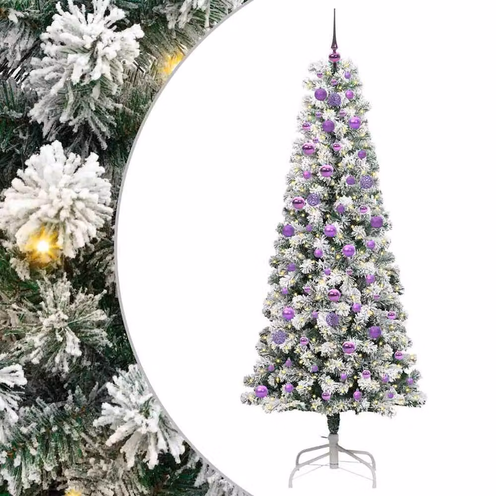 Berkfield Home Artificial Hinged Christmas Tree in Green and White, Height: 210 cm – 2