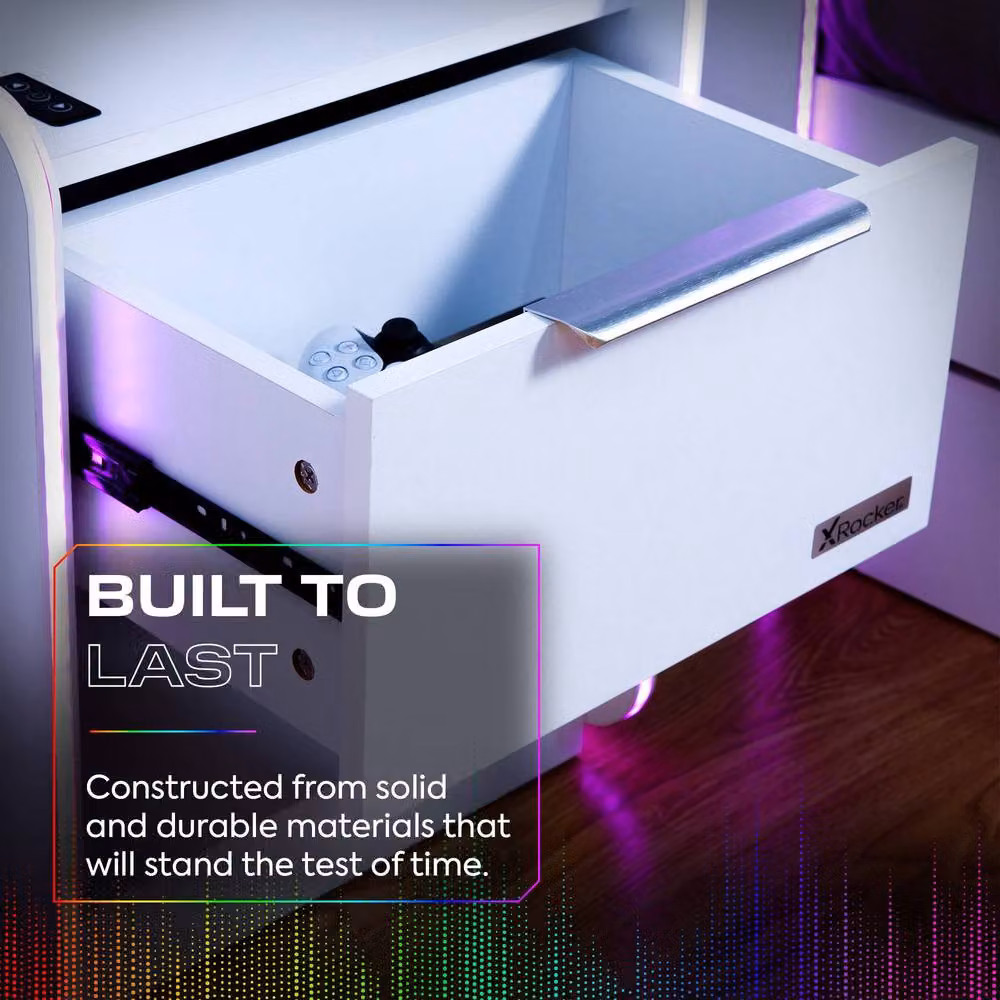 X Rocker Electra White Bedside Table with Drawer, RGB LED Lights and Wireless Charging, W/D/H: 45 x 40 x 55.5 cm – 4