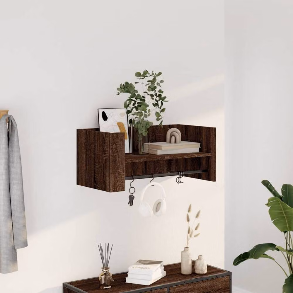 Berkfield Home Wall Mounted Shelf in Brown Oak, W/D/H: 70.5 x 35 x 30.5 cm – 2