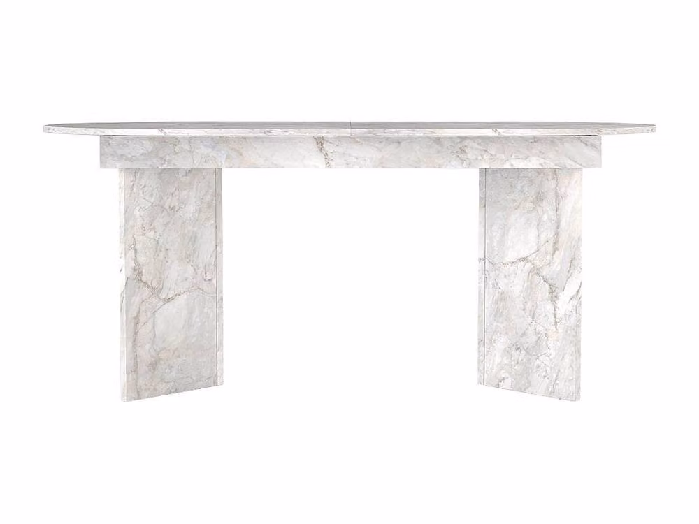 Vente-unique Extendable Round Dining Table in White Marble Effect with Central Column, Seating 6 to 10 People – 2