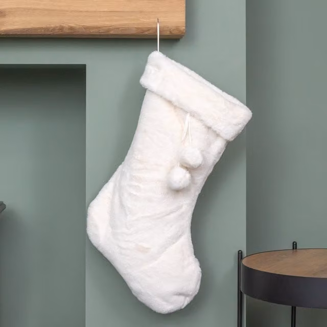 Samuel Alexander White Winter Faux Fur Hanging Christmas Stocking with Pom Poms, 50 cm – 1