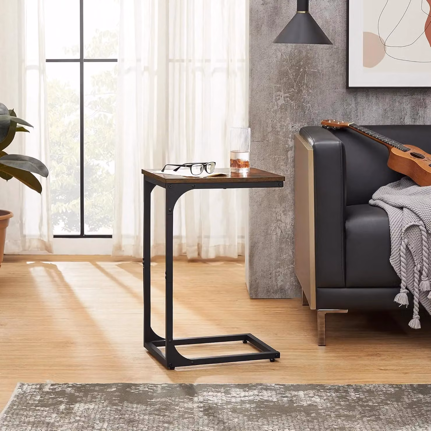 VASAGLE Industrial C-Shaped Metal Frame Side Table in Brown – 4
