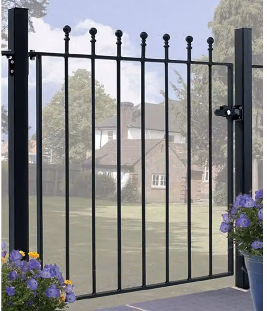 Burbage Iron Craft Manor Higher Flat Top Single Swing Gate in Black, Fits Gap W: 91.4 cm, H: 122 cm – 1