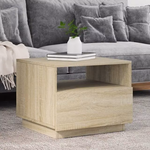 Berkfield Home Modern Coffee Table with LED Lights in Sonoma Oak Brown, W: 50 cm, D: 49 cm, H: 40 cm – 1