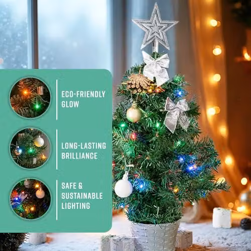 Globrite Pre-Lit Mini Christmas Tree, Green with Multicolour Lights, Height: 45 cm – 3