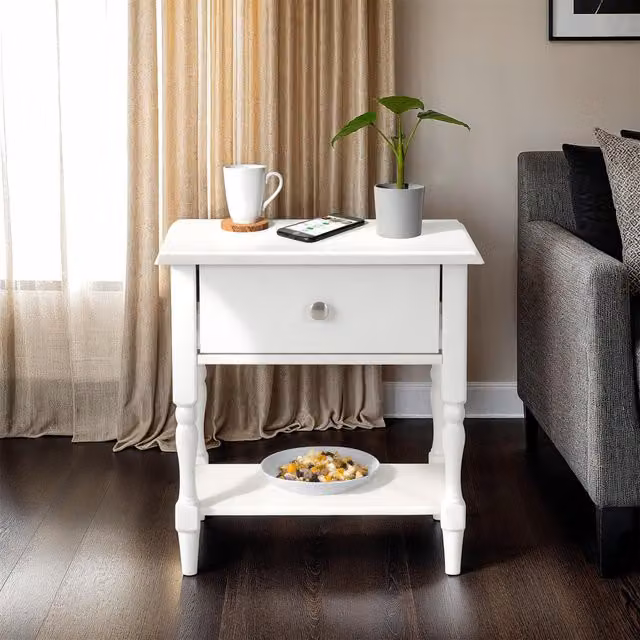 Seconique Stratford Modern 1 Drawer Side Table in White