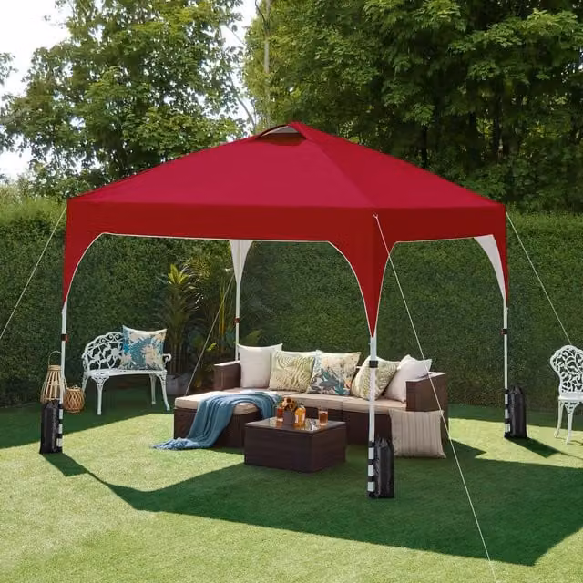 Yaheetech Red Portable Pop Up Canopy Tent with UPF 50 Polyester Cover and Steel Frame, W: 300 cm x D: 300 cm