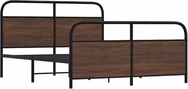Berkfield Home Metal and Wood Bed Frame in Brown Oak, King Size, W/D/H: 150 x 200 cm