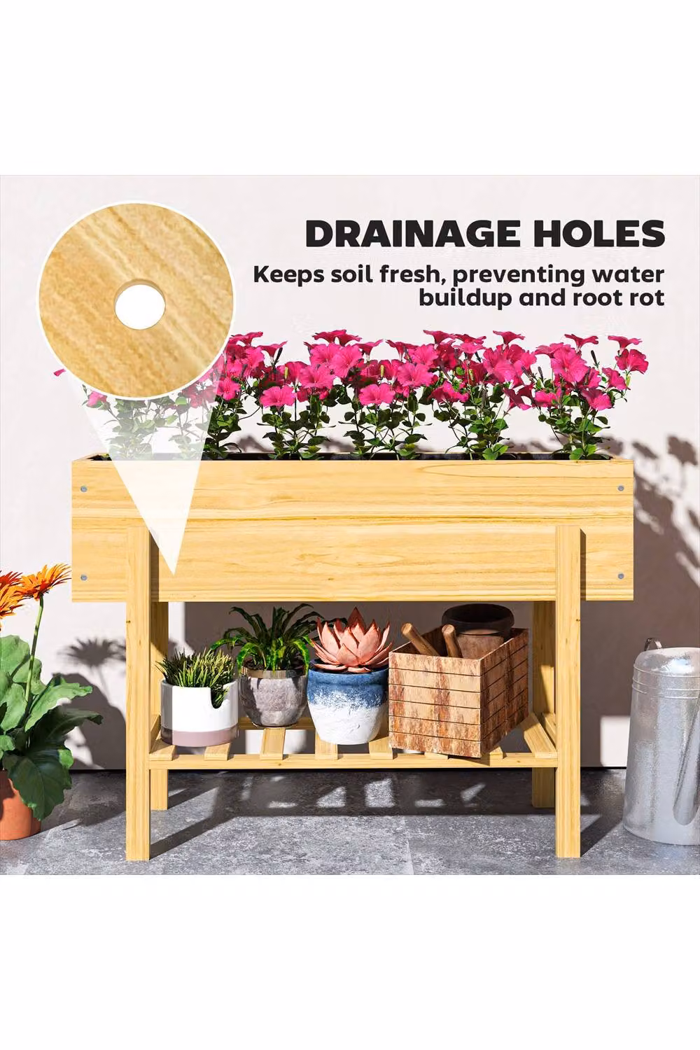 ERGOVEXA Wooden Raised Garden Bed in Brown, W/D/H: 100 x 30 x 71 cm – 2