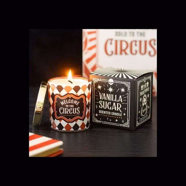 KDMD Mystic Circus Vanilla Sugar Tabletop Candle in Multicolour Harlequin Design