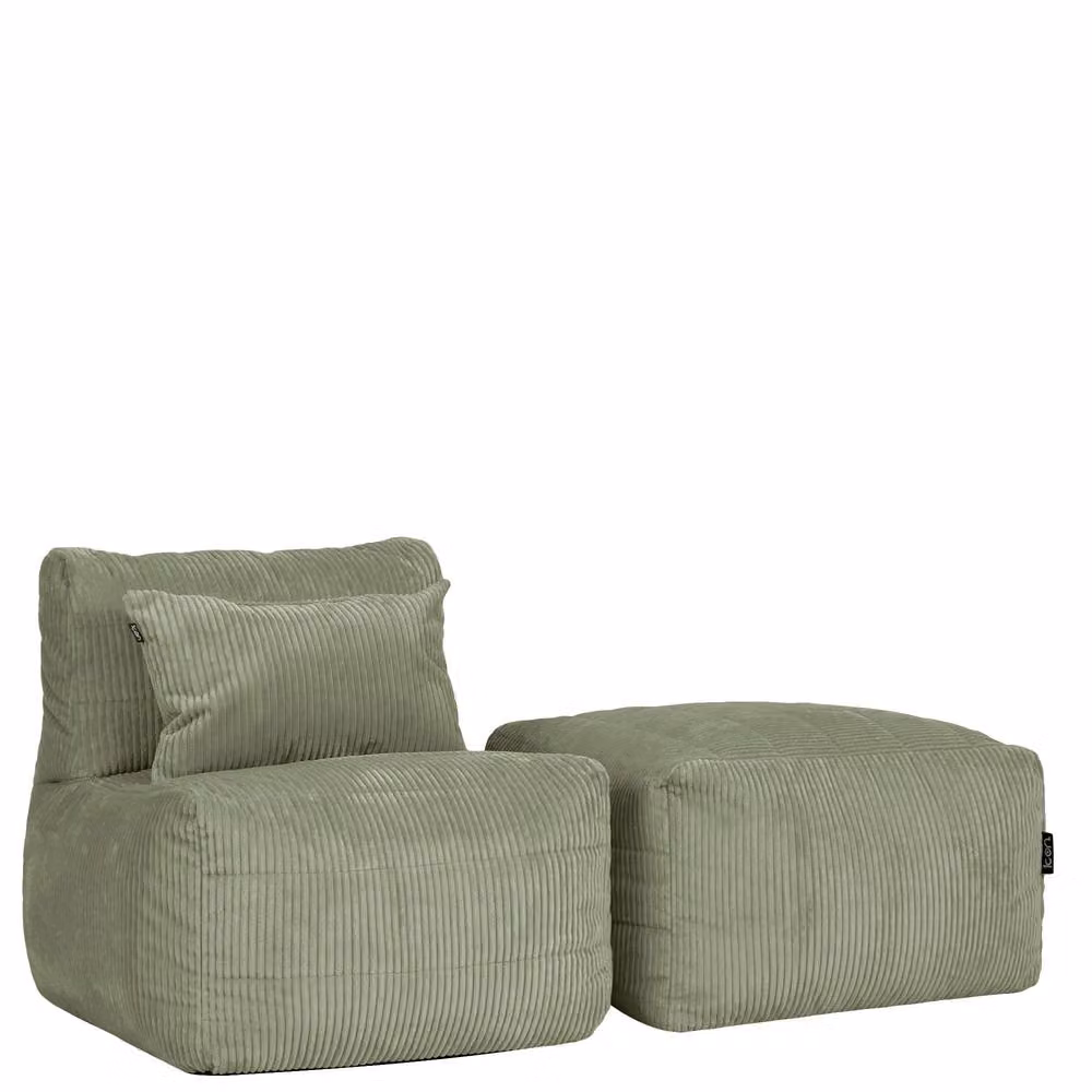 icon Noa Bean Bag Set with Recliner and Slab in Green Jumbo Cord – 2