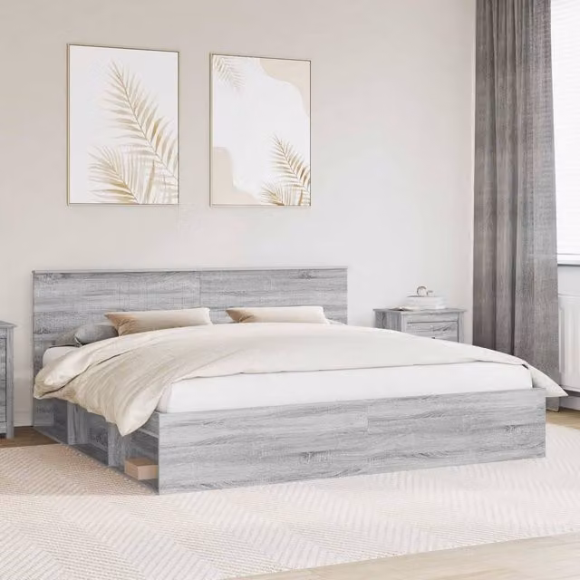 Berkfield Home Sonoma Bed Frame in Grey, Solid Pine and Engineered Wood, 200 x 200 cm