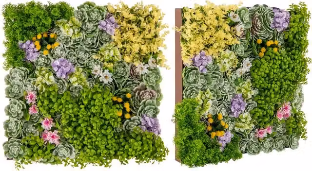 COSTWAY 2 Pack Green Artificial Floral Wall Panels with Hanging Leaves