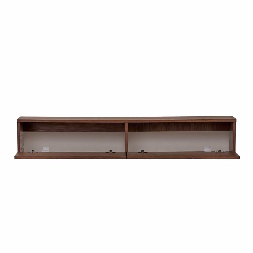 CALICOSY ROY Wall-Mounted TV Unit with 2 Drop-Down Doors in Walnut Brown, Width: 140 cm – 2