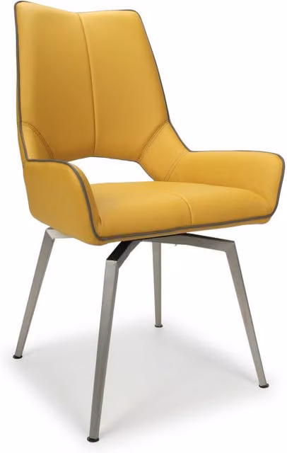 Shankar Pair of Yellow Synthetic Leather and Fabric Modern Dining Chairs with Metal Legs