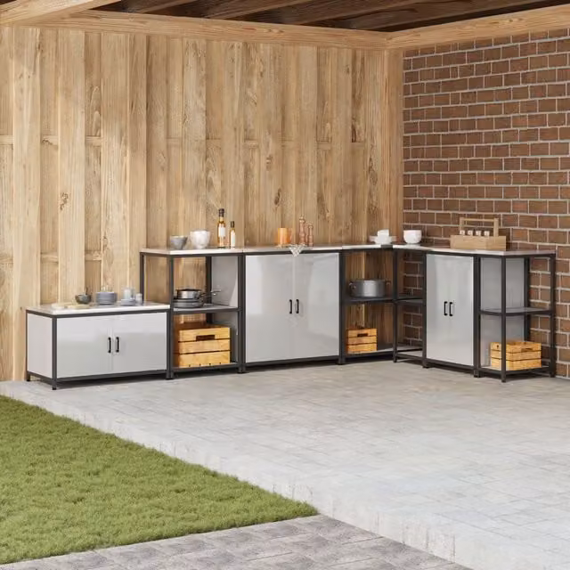 Berkfield Home Modern Silver Galvanised Steel Kitchen Storage Cabinet with Internal Shelves and Hinged Doors – 1