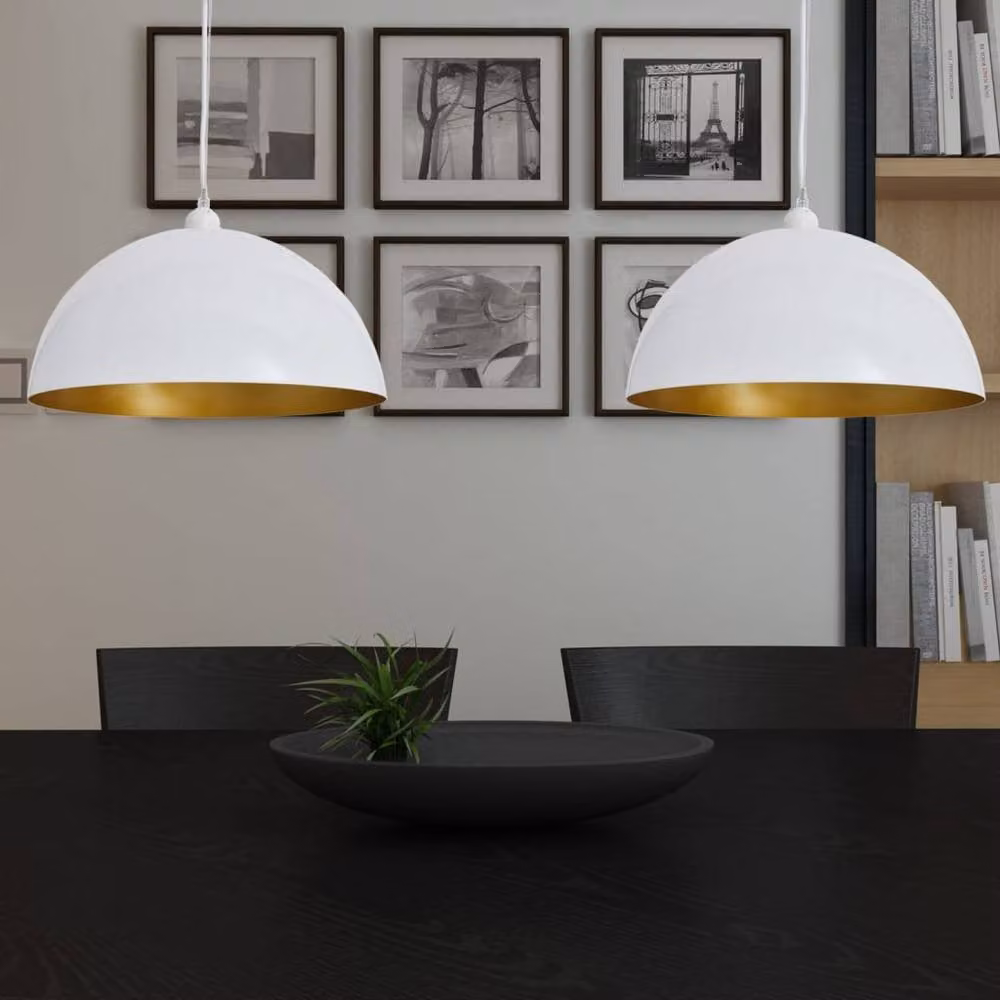 Berkfield Home Elegant Set of 2 Height-Adjustable Dome Ceiling Lamps in White and Gold/Brass – 2