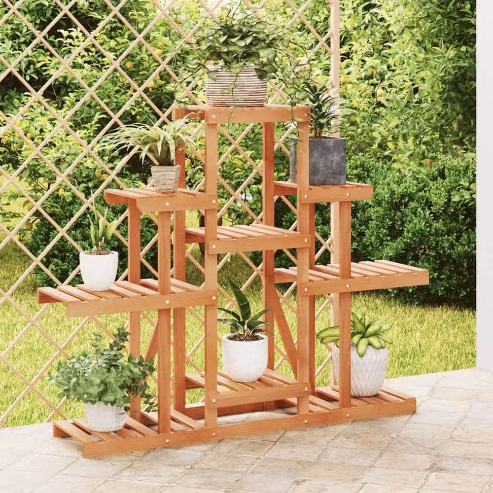 Berkfield Home Retro Wood Flower Stand in Brown, W/D/H: 110 x 25 x 96 cm – 2