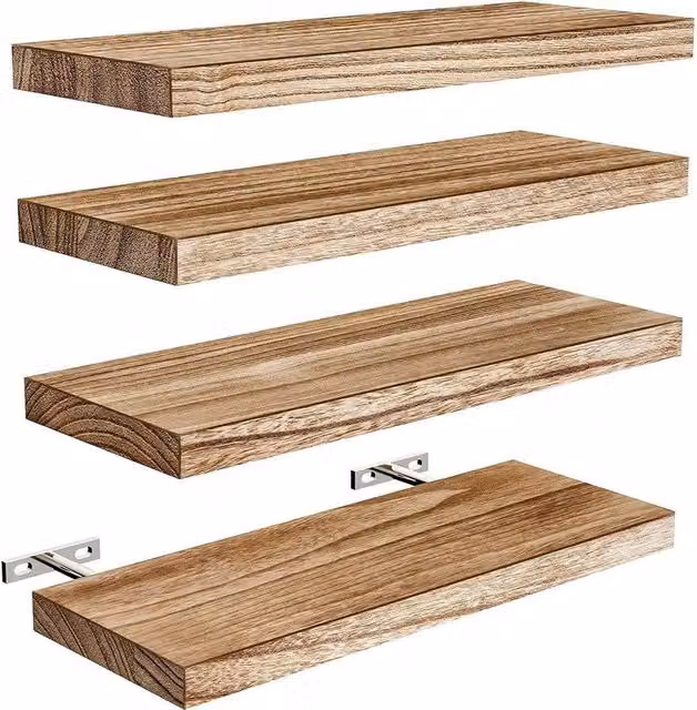 SPETLEK Set of 4 Natural Brown Wooden Floating Wall Mounted Shelves – 1