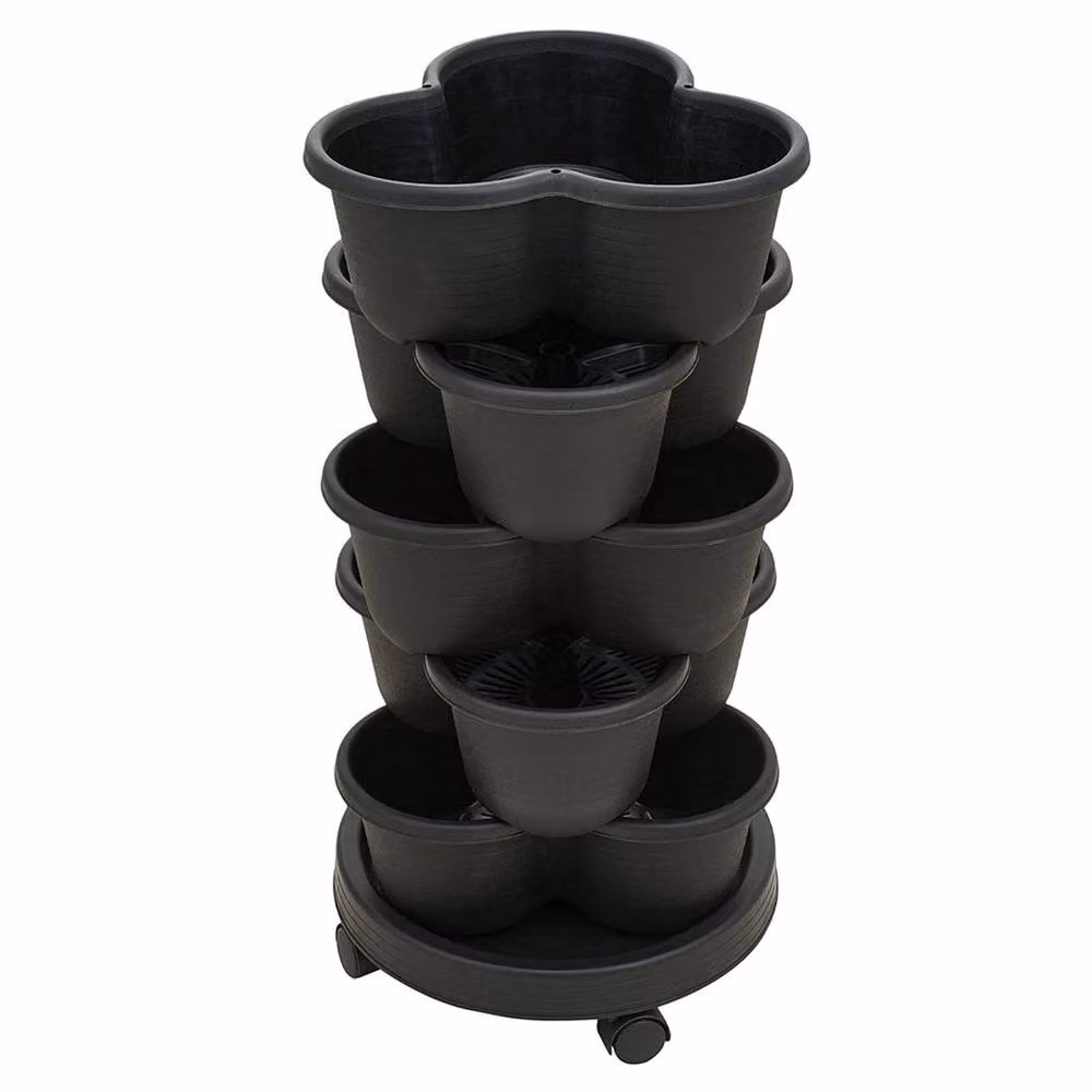 SPETLEK Black Plastic Stackable Strawberry Planter Tub Set of 5 – 2
