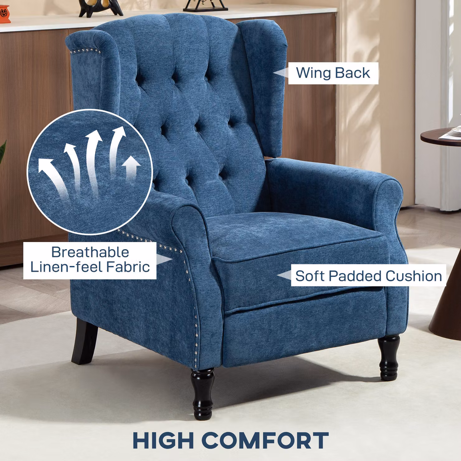 HOMCOM Vintage Reclining Armchair with Integrated Footrest in Royal Blue – 5