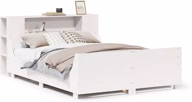 Berkfield Home White Solid Wood Pine Bed Frame with Side Compartments, W/D/H: 150 x 200 cm