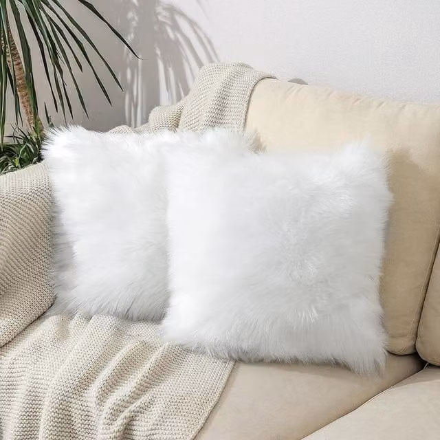 Lifeideas Square Fluffy Faux Fur Plush Pillowcase in White