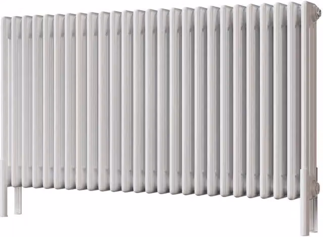 Alpha White 3 Column Steel Radiator with Feet, H: 117.7 cm, W: 60 cm, D: 1.48 cm