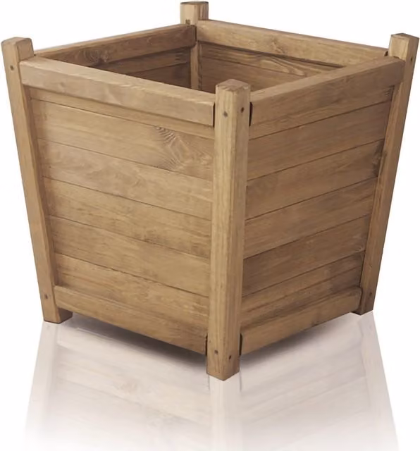 Primrose Tapered Cube Pine Planter Tub in Yellow and Brown, Height: 65 cm