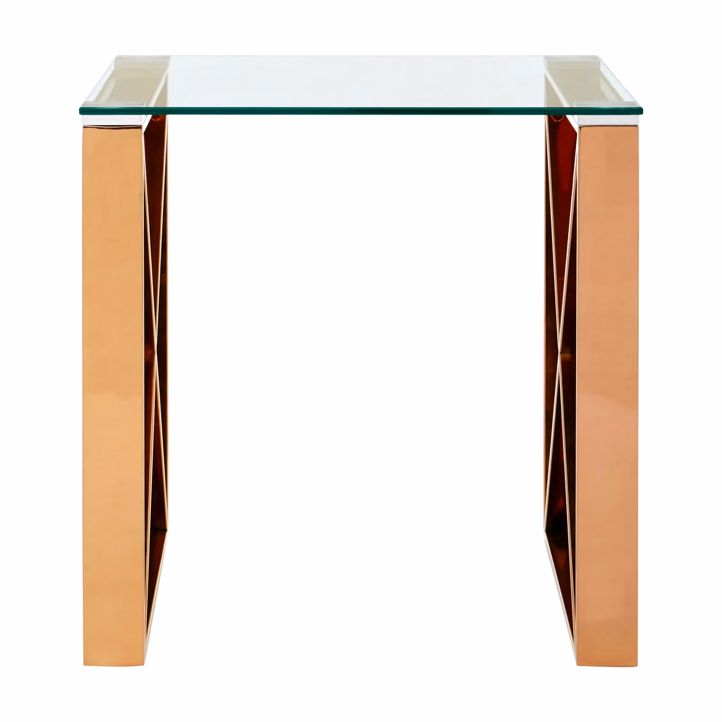 Orsina Modern Square Glass Side Table with Gold Metal X-Frame, W/D/H: 55 x 55 x 55 cm – 2