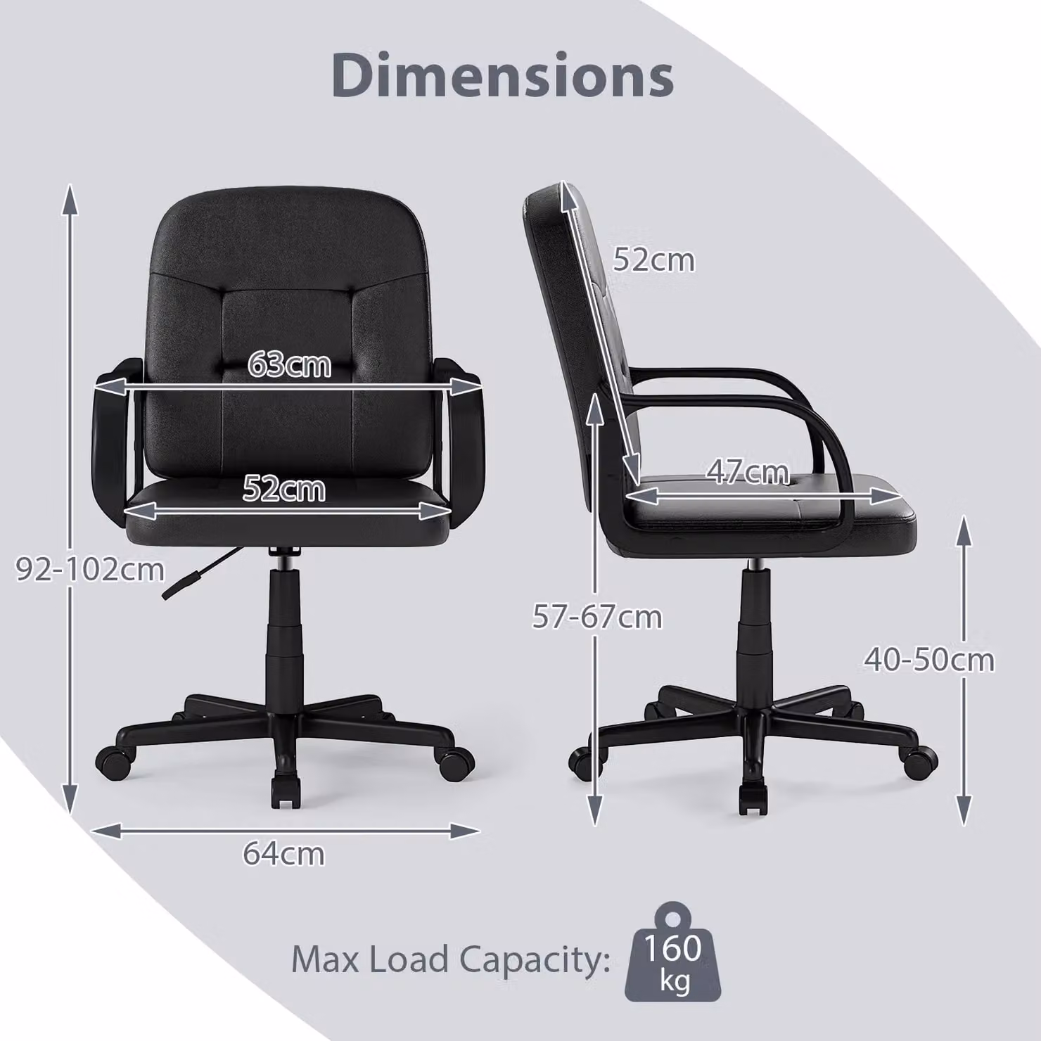 Costway Black PU Leather Executive Office Chair with Ergonomic Back and 360 Degree Swivel – 2