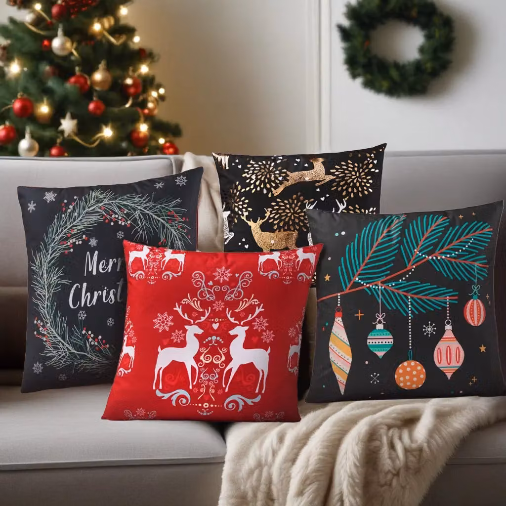 Luxury Living Christmas Reindeer Decorative Velvet Cushion, Red and Multicolour, W/D/H: 45 x 45 x 4.3 cm – 3