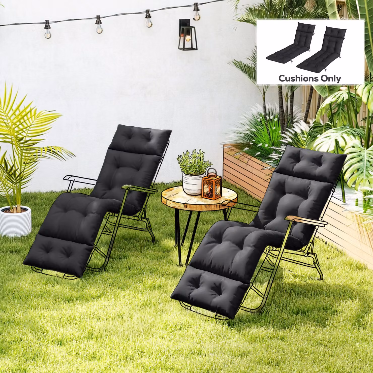 Outsunny Set of Two Black Polyester Sun Lounger Cushions, 190 x 56 cm – 2