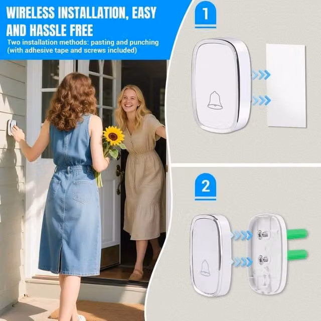 FLAVORA Waterproof Long Range Wireless Plug In Mains Doorbell in White, W: 52 cm, H: 5.2 cm – 1