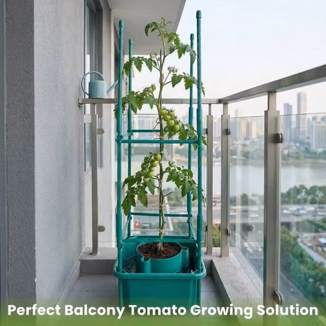 EONLION 3-Piece Green Garden Tomato Plant Pot Set with Supports and Square Planters – 1