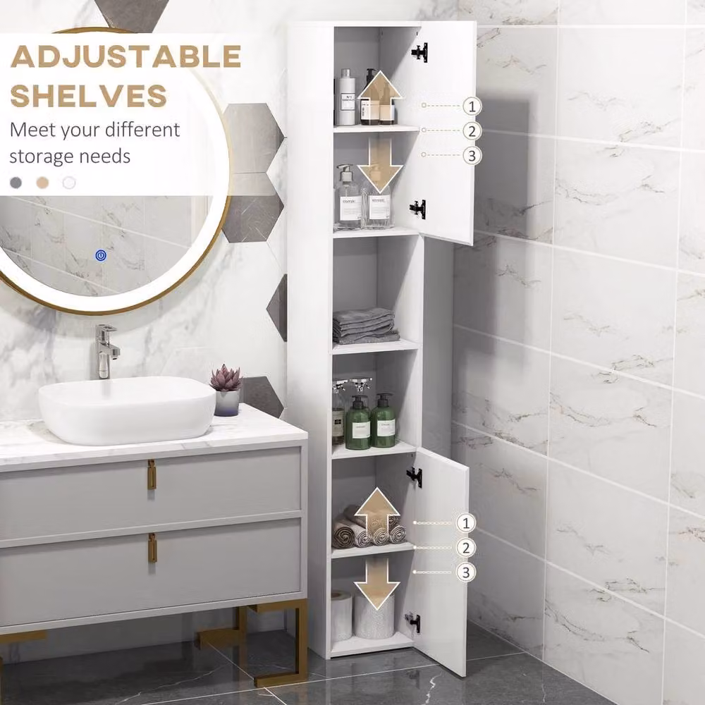 KORVIXA Modern Glossy White Freestanding Bathroom Floor Cabinet with Internal Shelves and Hinged Doors – 2