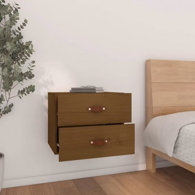 Berkfield Home Wall-mounted Bedside Cabinet in Honey Brown, W/D/H: 50 x 36 x 40 cm