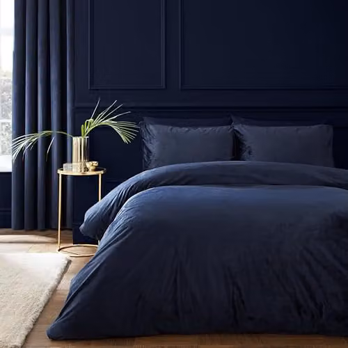 Catherine Lansfield Kingsley Matt Velvet Single Duvet Cover and Pillowcase Set, Blue, W/D/H: 135 x 200 cm and 50 x 75 cm