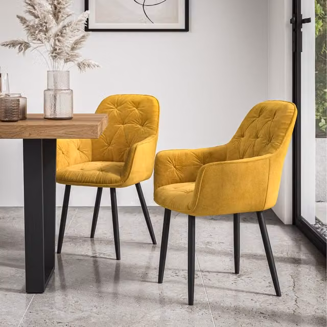 More4Homes Set of 2 Anika Modern Velvet Dining Chairs in Yellow
