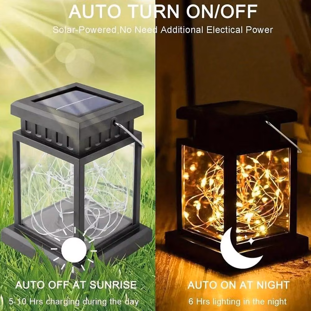 KORVIXA Set of 4 Waterproof LED Solar Hanging Lanterns in Black with Warm White Light – 5