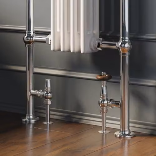UK Radiators Derry Traditional Angled Thermostatic Radiator Valve and Lockshield Kit in Chrome – 2